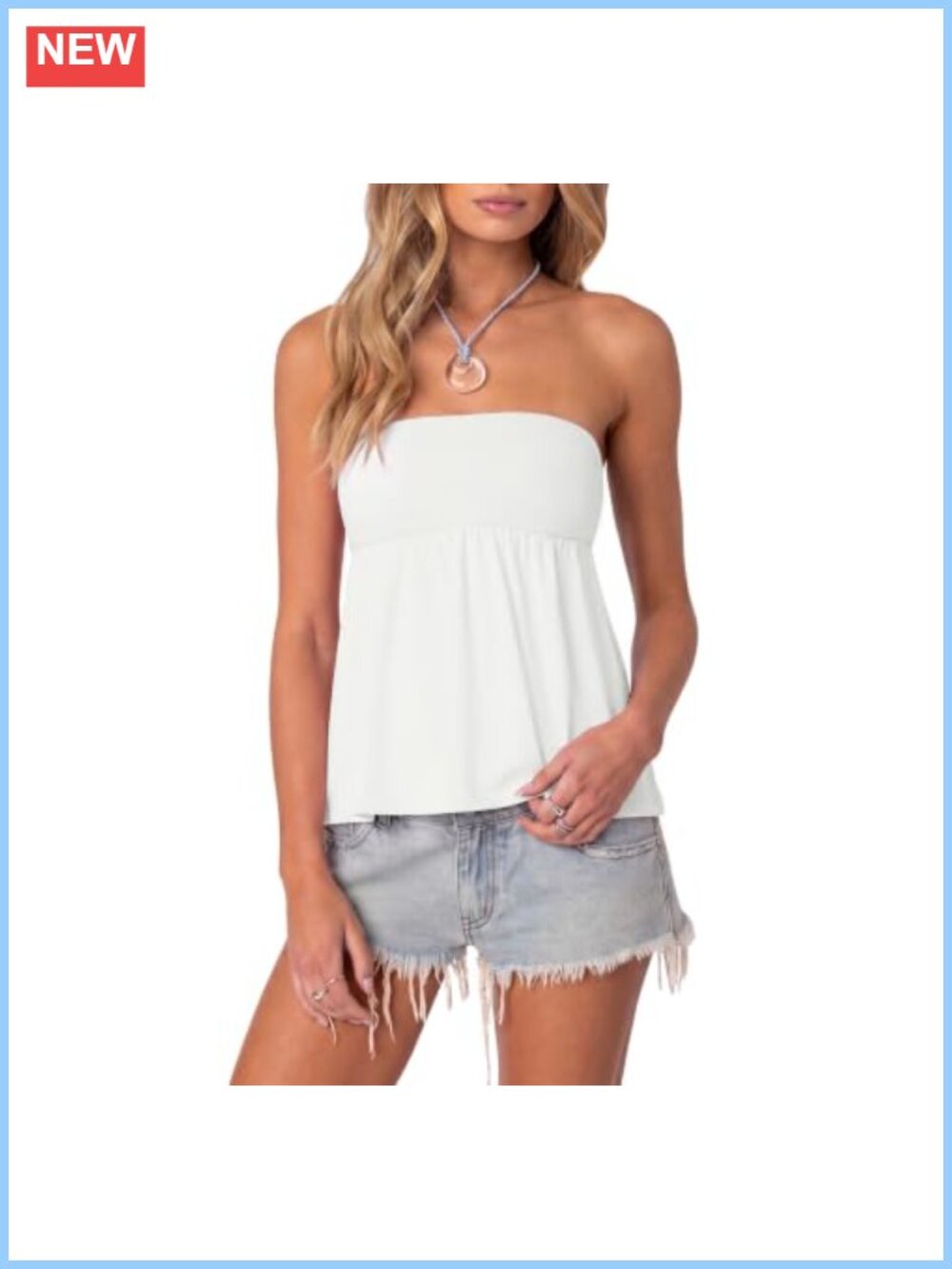 Women's Peplum Tube Top Sleeveless Tank with Built in Bra Summer Cute
